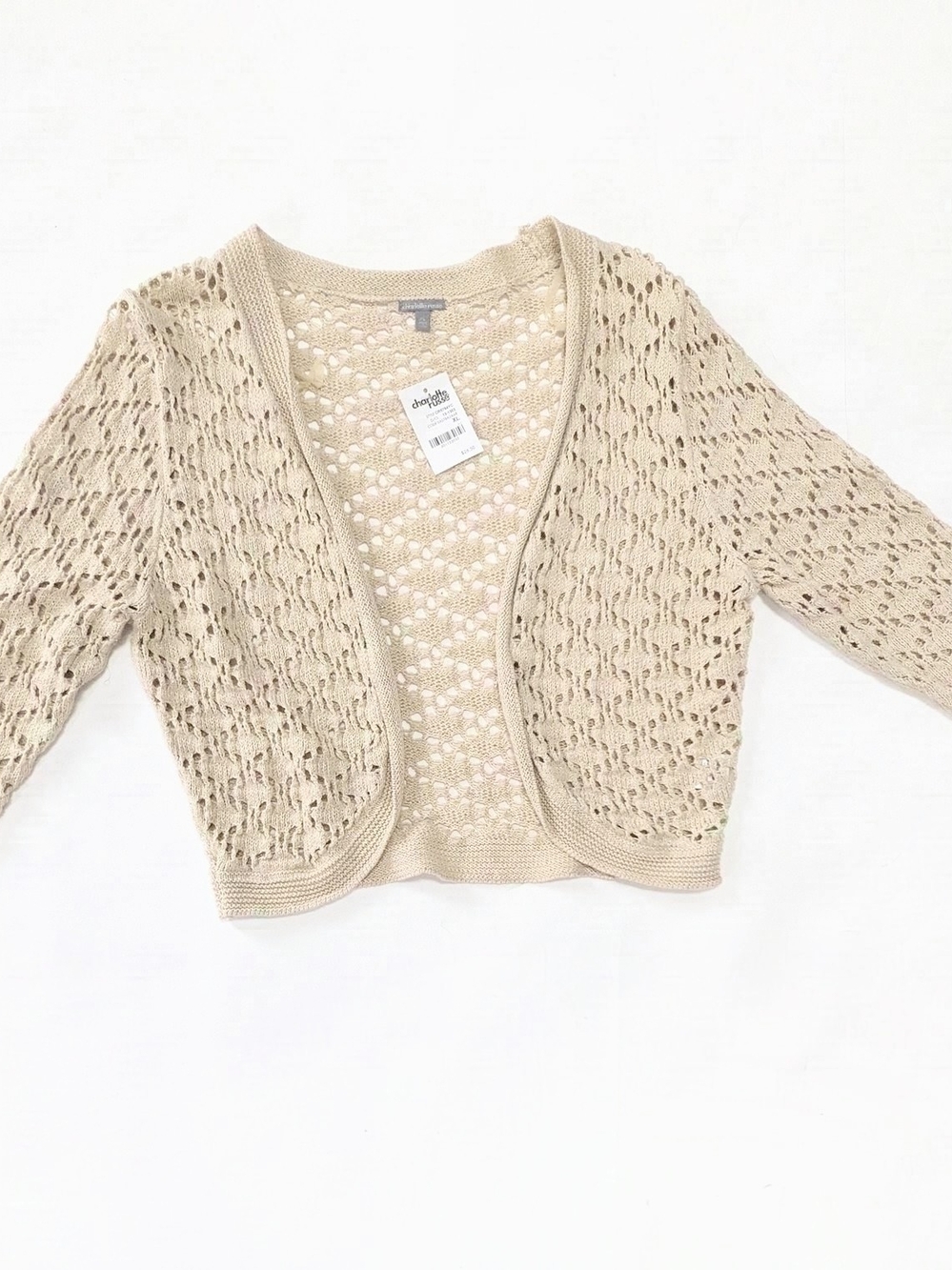 Charlotte Russe SparklyLight Beige Crochet Open-Front Cardigan Sweater